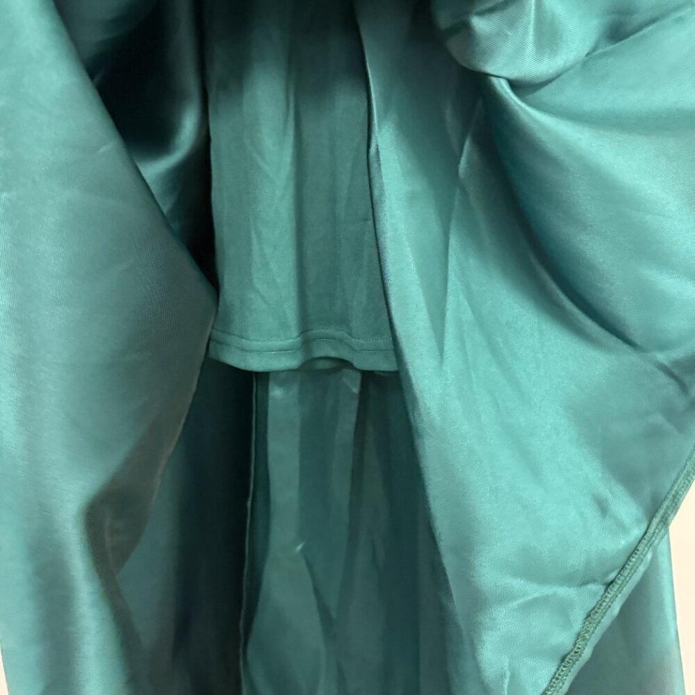 Lulus Broadway Show Emerald Green Taffeta Spaghetti Straps High-Low Dress Gown - Picture 4 of 6